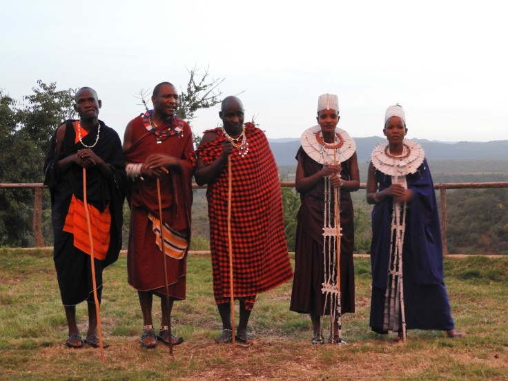 Masai before the show at Escarpment Luxury Lodge